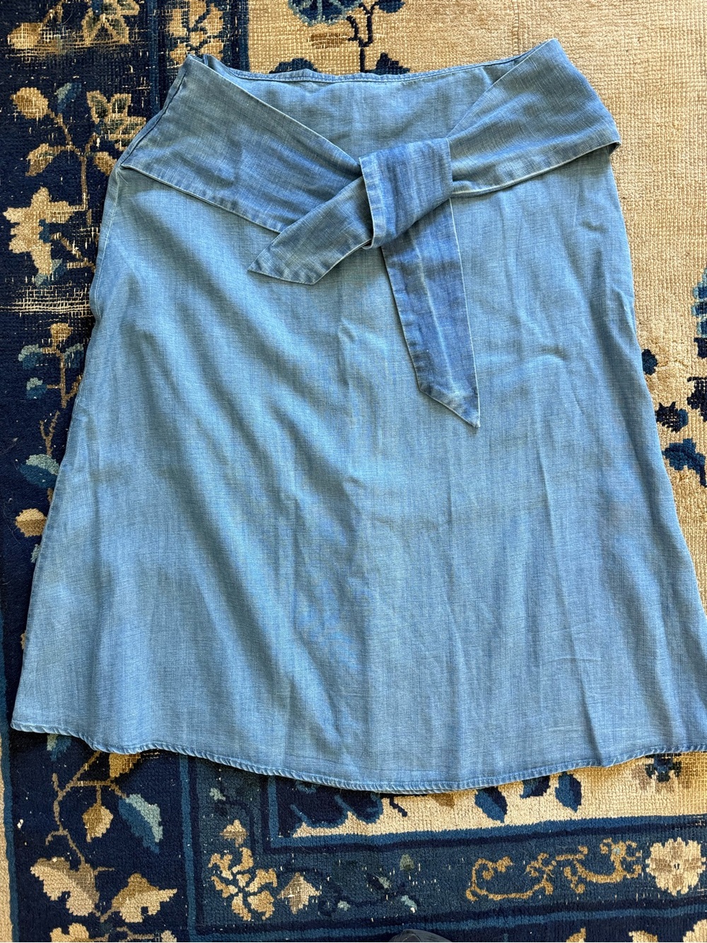 LOFT Light Blue Denim A-Line Tie-Waist Skirt
